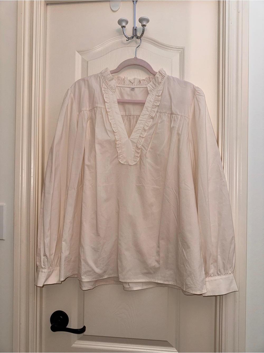 Women's Cream Ruffle V-Neck Blouse